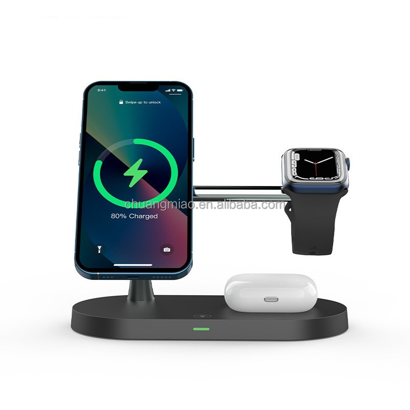 15W Quick Charging Phone Stand USB Port 5-in-1 Zinc Alloy Multi-Function Magnetic Wireless Charger Holder Mobile Phone Earphone detail