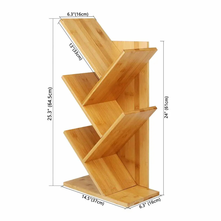 Wooden Craft DIY Wooden Tree Shape Bookshelf 5 Tier Bamboo Bookcase Home Office Desktop Standing Wooden Book Storage Rack product view