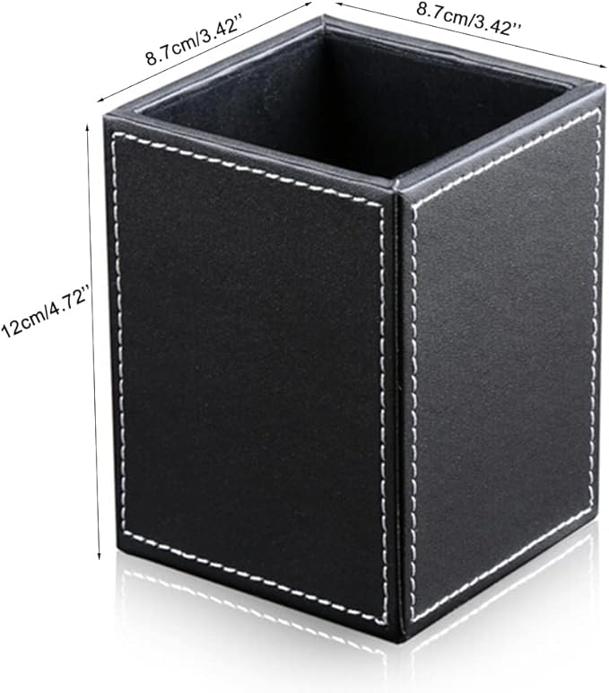 Black Desktop Stationery Organizer Container Box PU Leather Square Pens Pencils Holder for Decorating Office Home Hotel School detail