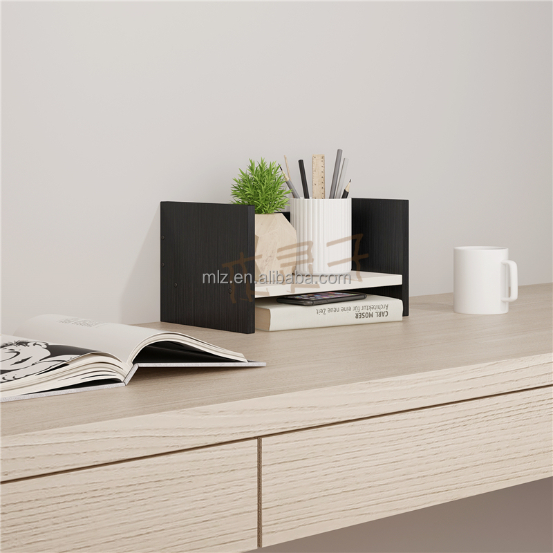 Wood Desktop Storage Organizer Display Rack Counter Top Bookcase Dark Gray detail