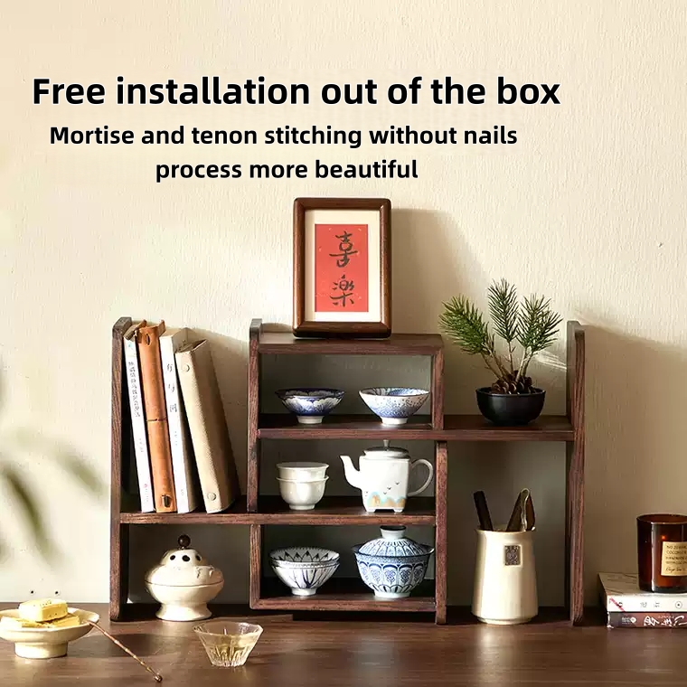 Solid Wood Standing Type Storage Rack Modern Coffee & Dining Table Cup Holder Desktop Bookshelf detail