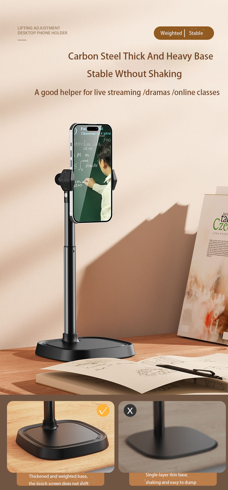 Phone Stand Aluminium Alloy Adjustable Folding Desktop Tablet Cell Phone Stand Holder detail