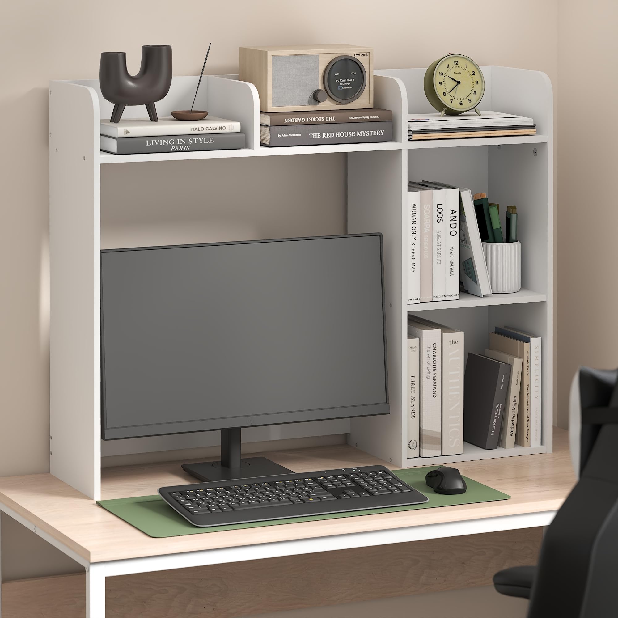 Multi-function White Mdf 5-Shelf Desktop Bookshelf Hutch Shelves Living Room Furniture Wooden Desk Organizer Storage Rack detail
