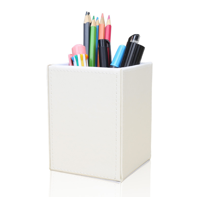 Black Desktop Stationery Organizer Container Box PU Leather Square Pens Pencils Holder for Decorating Office Home Hotel School product view