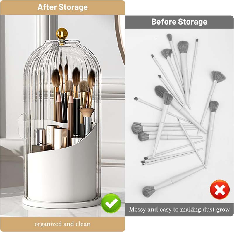 Makeup Brush Holder with Lid 360 Rotating Clear Dustproof Make up Organizers for Vanity Bathroom Countertop product view