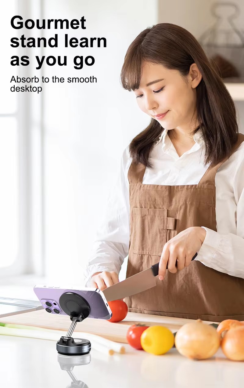 Foldable Suction Cup Magnetic Phone Mount 360° Adjustable Vacuum Flexible Magnetic Phone Holder for Car/Gym/Mirror Wall detail