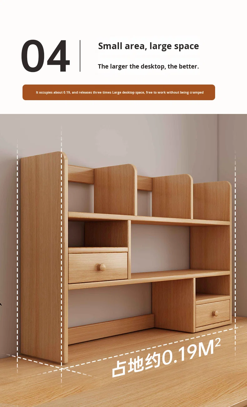 Solid Wood Minimalist Modern Style Desktop Bookshelf Storage Rack for Home Bay Window Desk detail