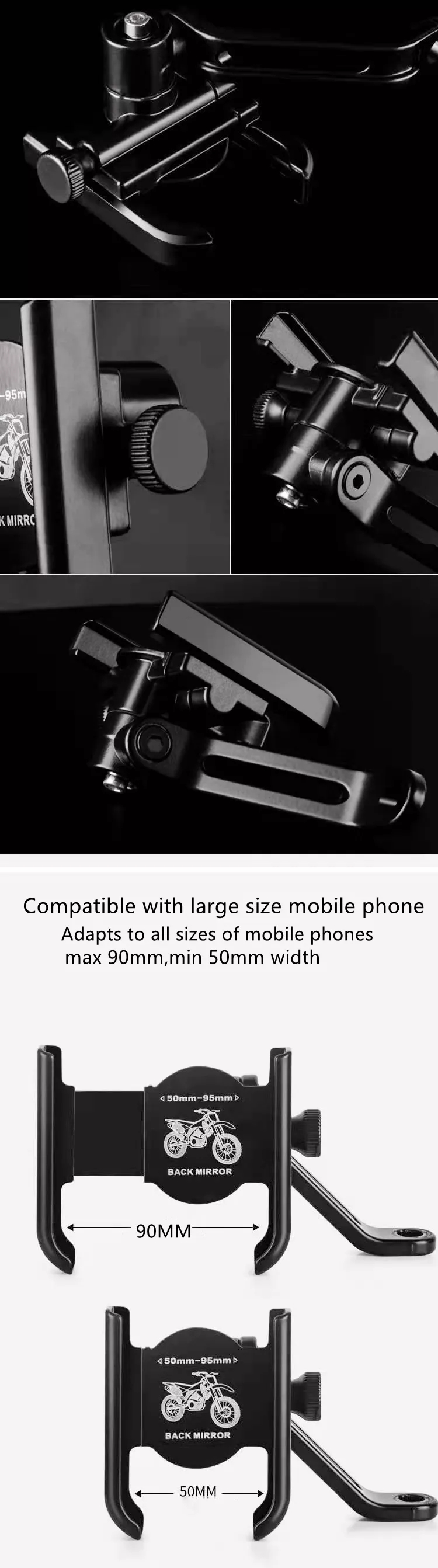 Aluminum Bike/Motorcycle Phone Mount Holder 360 Adjustable Flexible Handlebar Fix Universal Cell Phone Stand detail