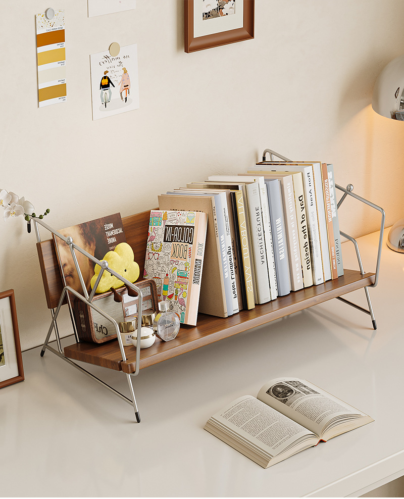 American Style Steel Desktop Bookshelf Student Dormitory Desk Storage Rack Office Desk Organizer Bookcase Display Home Furniture detail