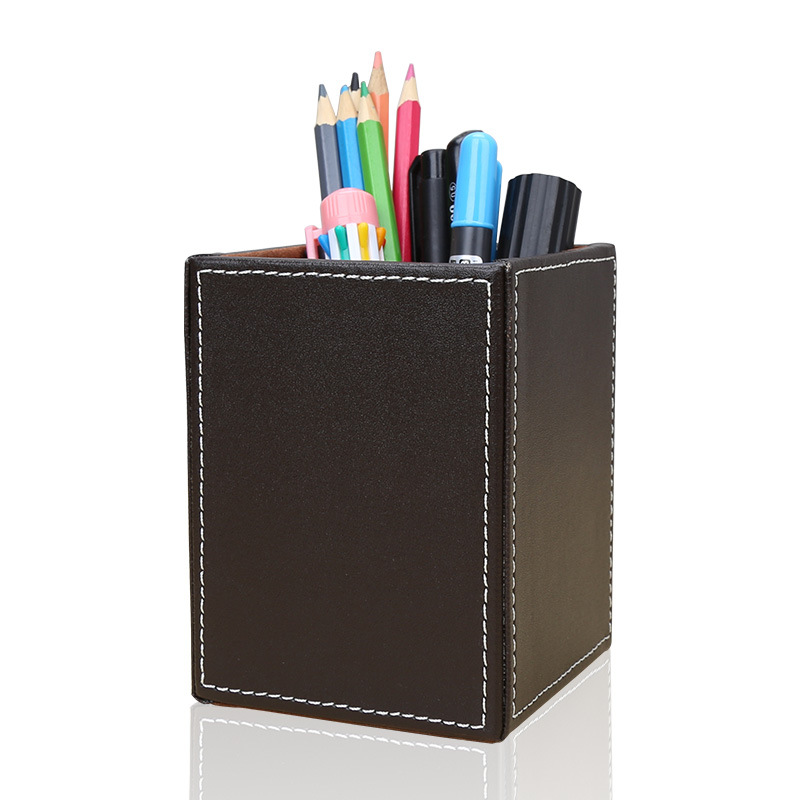 Black Desktop Stationery Organizer Container Box PU Leather Square Pens Pencils Holder for Decorating Office Home Hotel School product view