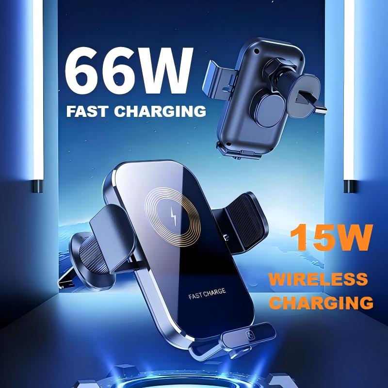 Hot Sale 66W Magnetic 15W Wireless Car Phone Charger Dual Vent Suction Cup Mount Compatible iPhone Type-C Devices Charging Stand