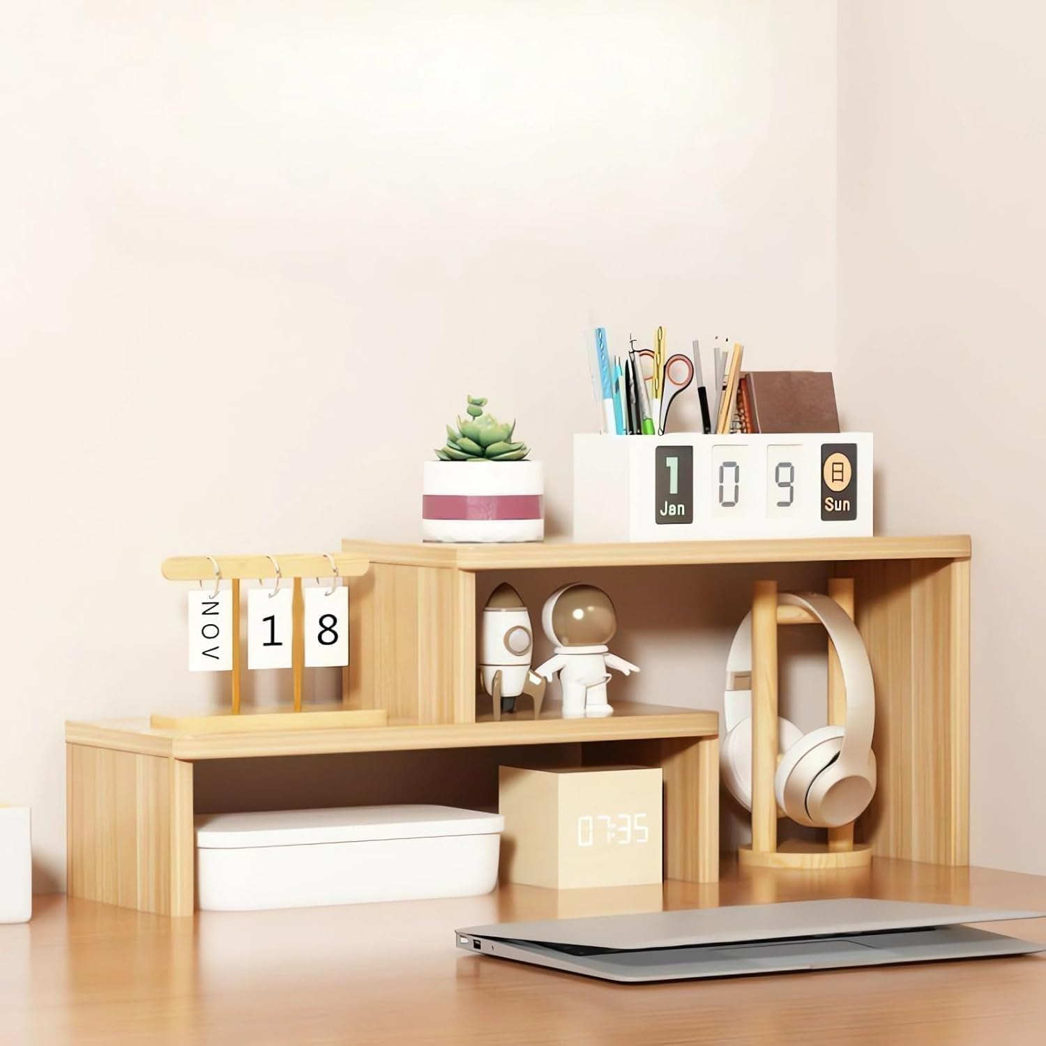 Du's Solid Wood Desktop Bookshelf, Compact Design for Small Spaces, Premium Wood Construction, Sturdy and Durable detail