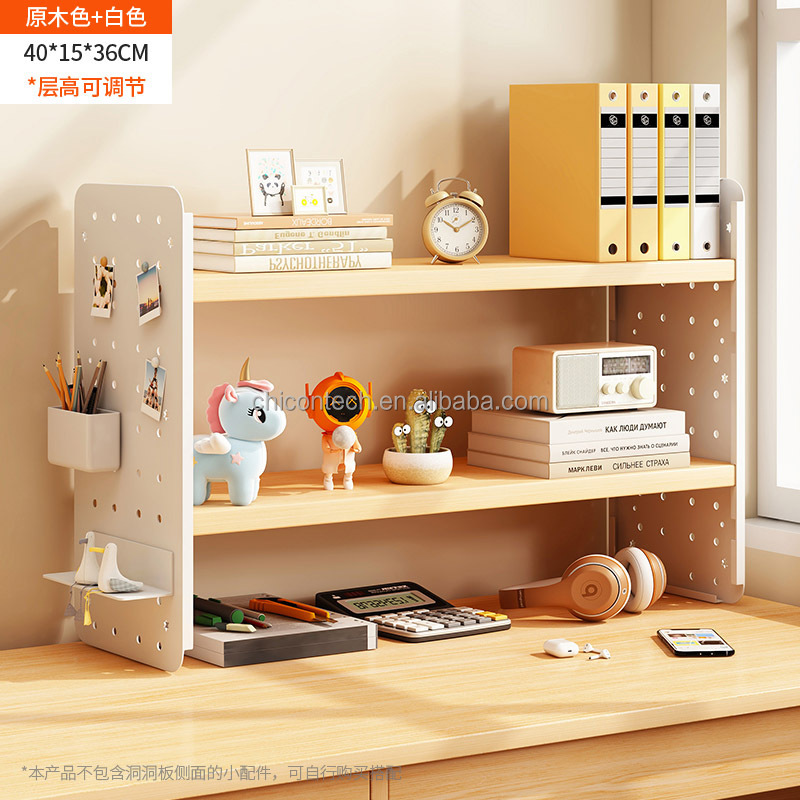 Simple Multi-Layer Desktop Bookshelf with Hole Pegboard Office Workstation Storage Rack Organizer for Student Dormitory detail