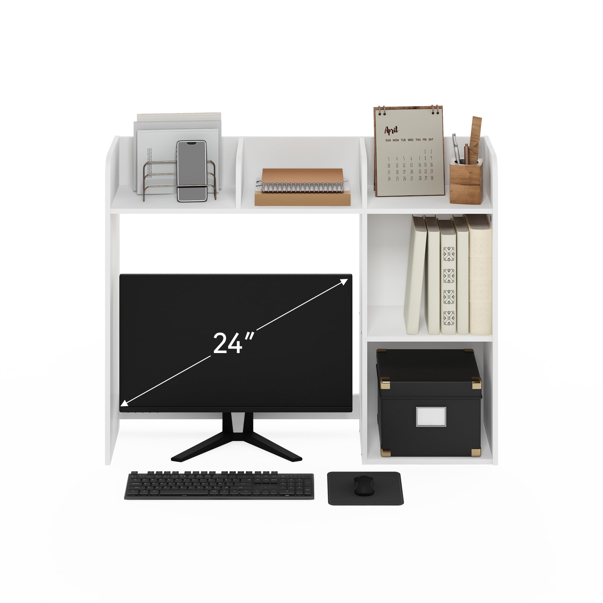 Multi-function White Mdf 5-Shelf Desktop Bookshelf Hutch Shelves Living Room Furniture Wooden Desk Organizer Storage Rack detail