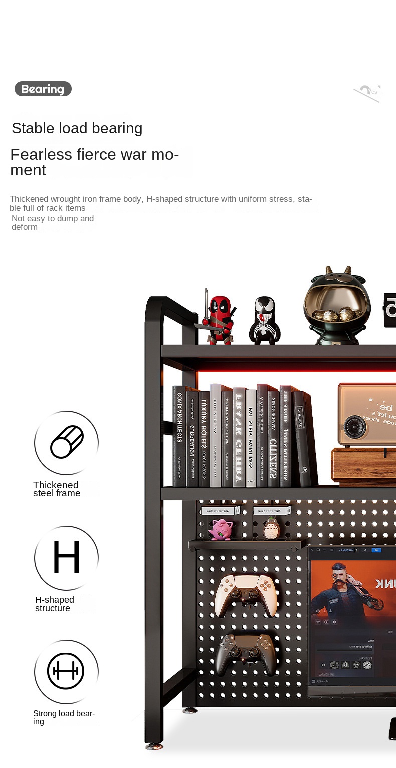 Metal Wire-Wrap Board Shelf Desk Desktop Bookshelf Desk Storage Decoration Computer Desk Electric Racing Wind Display Shelf detail
