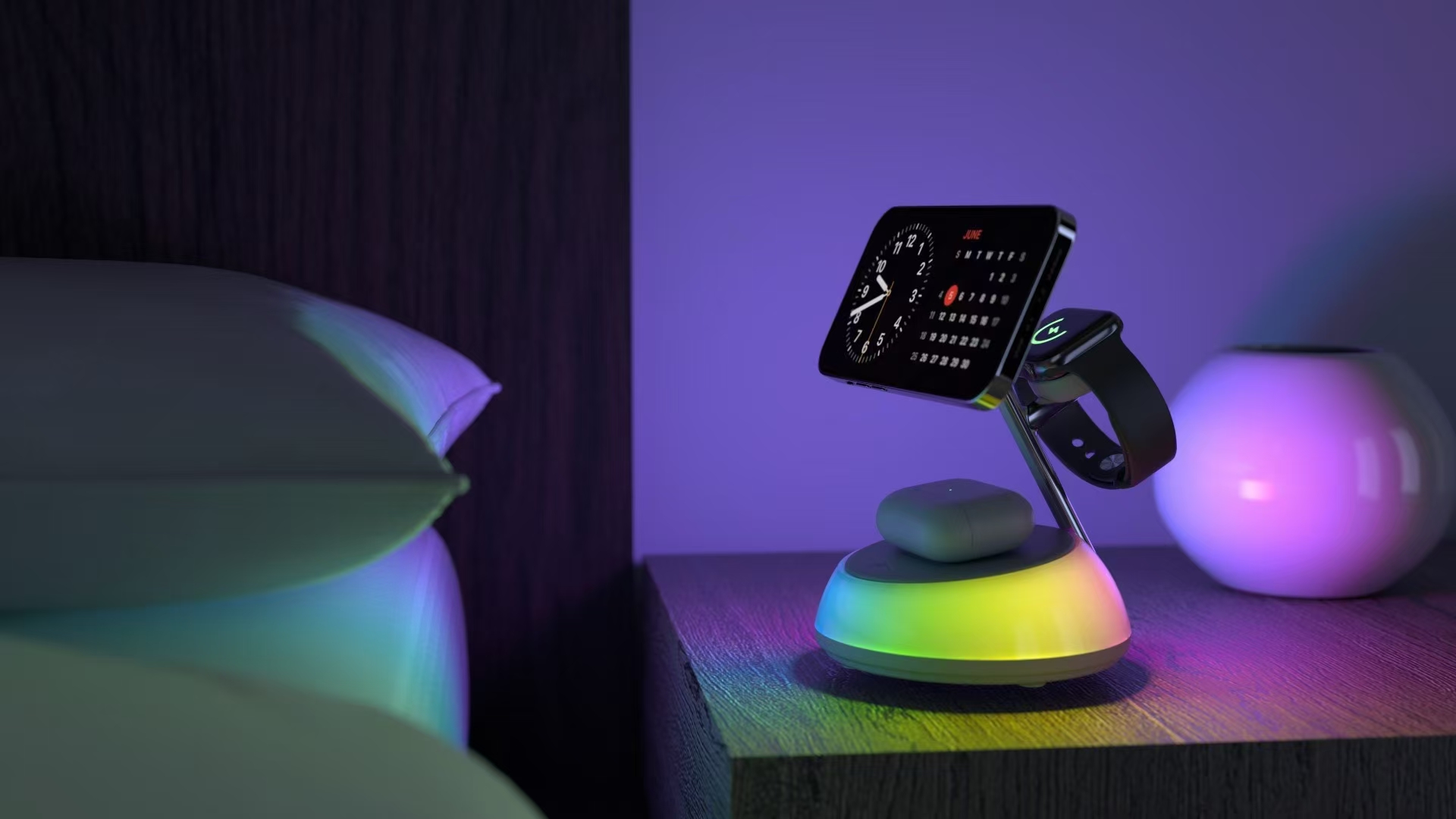 New Electronics Products 2025 Magnetic Qi2 Phone Stand 3-in-1 LED Desk Table Lamp with Wireless Charger detail