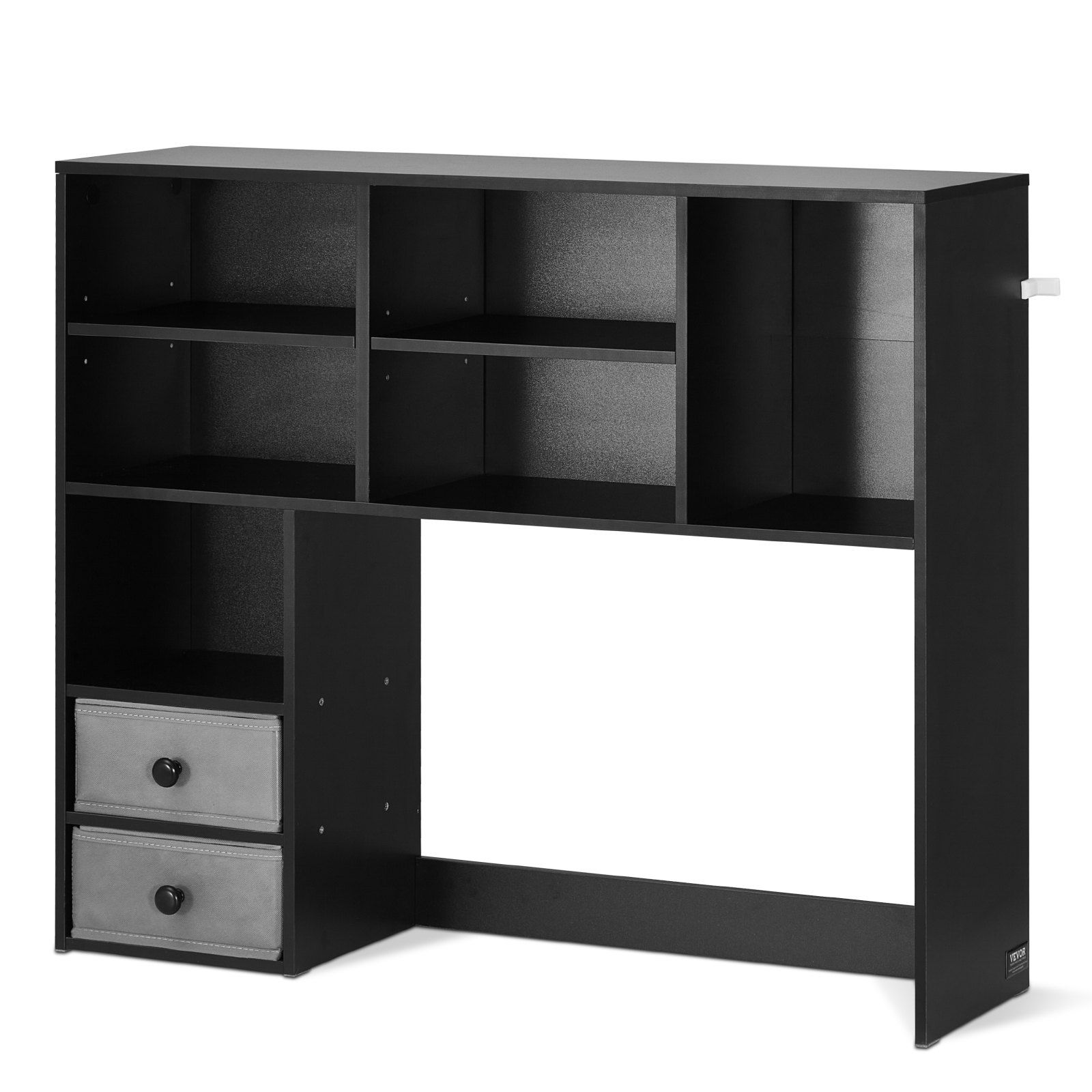 37\" X 10\" X 31.1\" Black Wood Desktop Bookshelf Two Fabric Drawers 3-Tier Desktop Storage Organizer Storage Rack Display Shelf