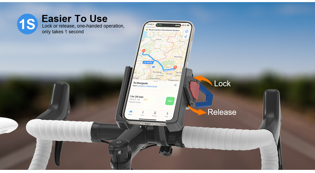 Portable 360 Degree Rotatable Phone Stand Flexible ABS Mobile Holder One-Key Release Compatible Big Size Phone Sports Motorbike detail