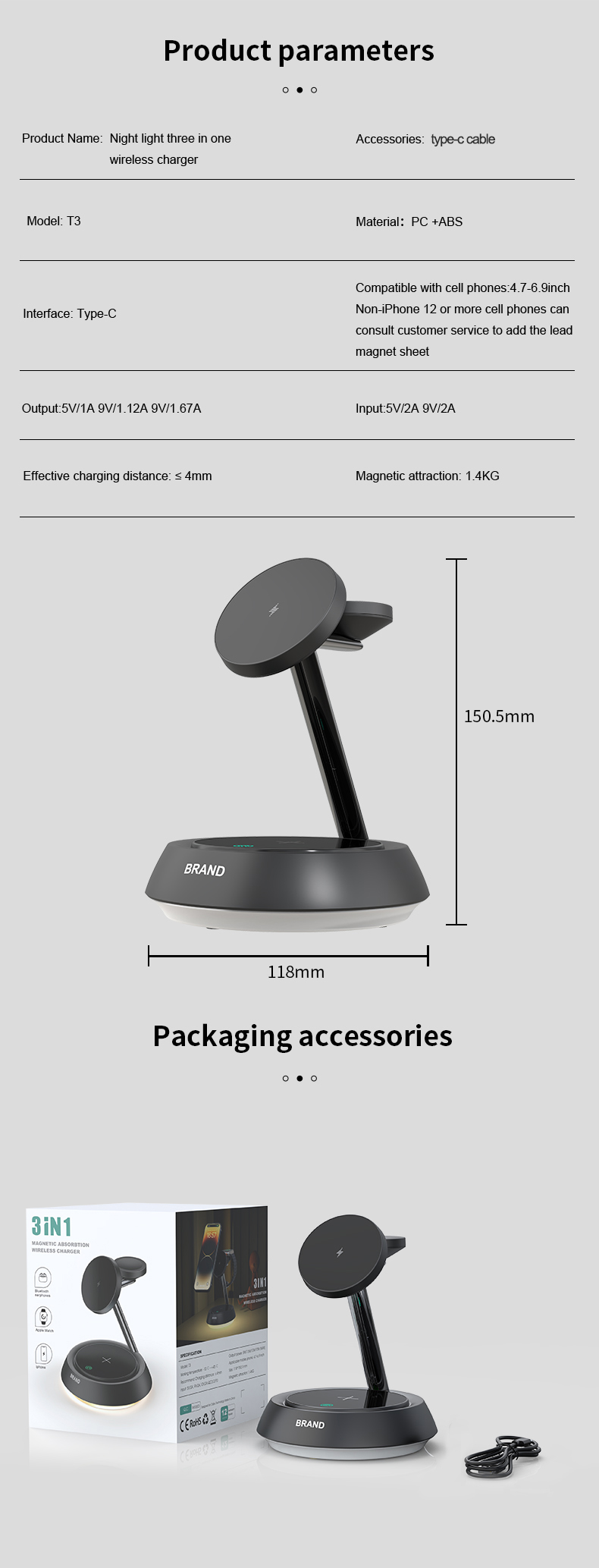 Best Selling Multifunctional Magnetic Phone Holder 3 in 1 Wireless Charger Stand for IPhone detail
