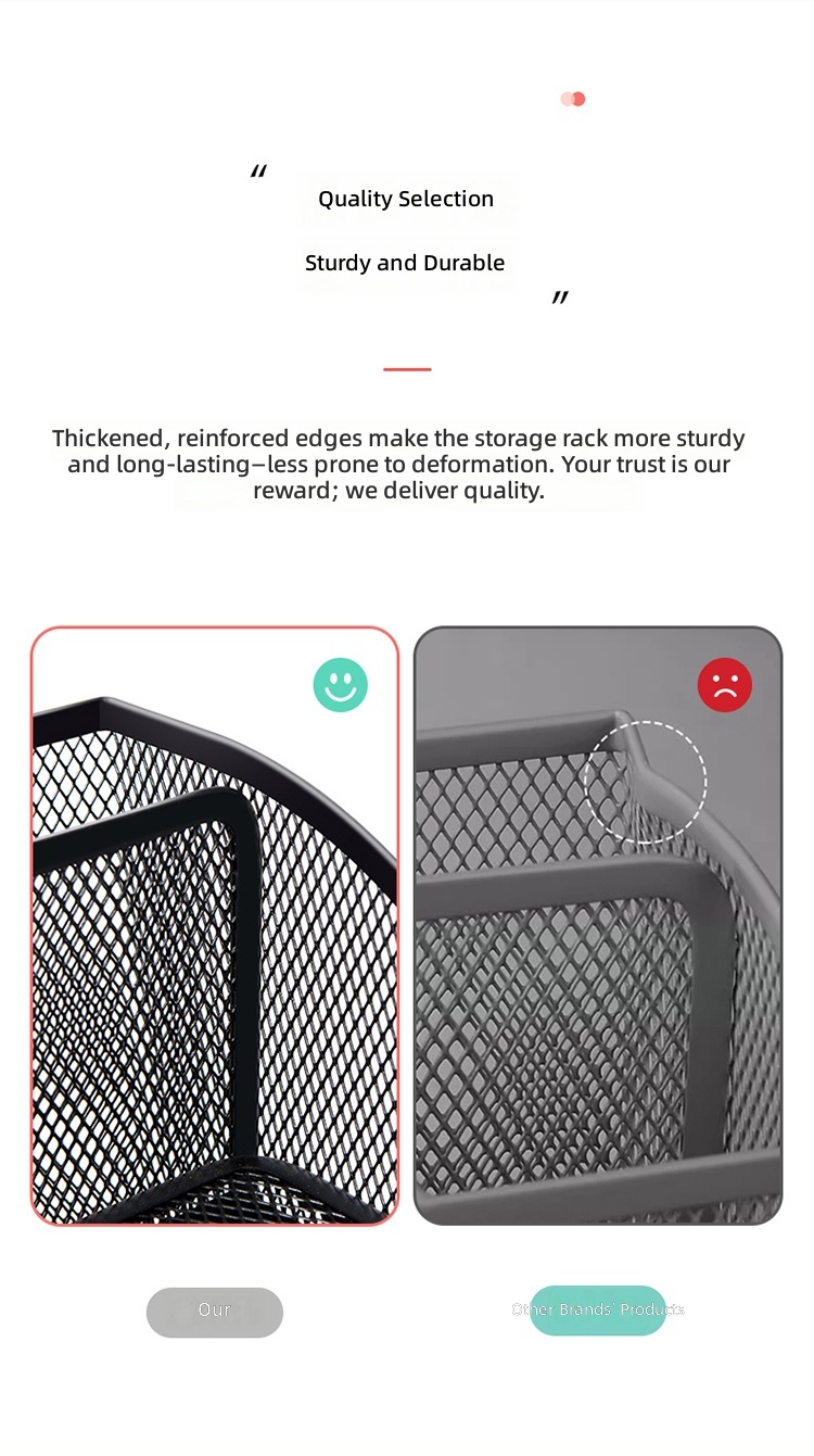 Desktop Organizer Multi-functional Pencil Holder Metal Mesh Office Supplies Storage Box & Rack Multi-tier Shelf Rectangular detail