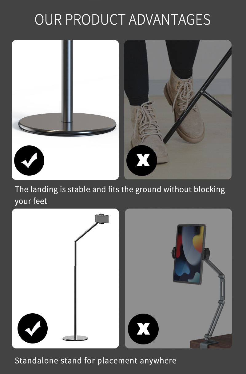Adjustable Aluminum Telescopic Rod Lazy Holder Universal Support for iPad & Mobile Phone product view