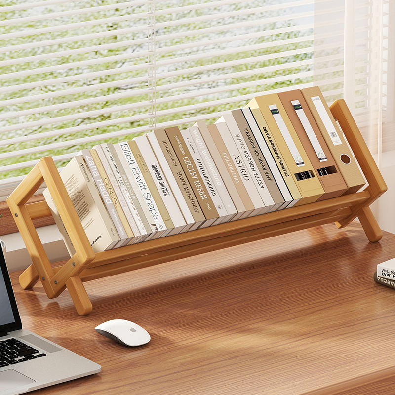Desktop Bamboo Bookshelf Storage Rack with Adjustable Partitions for Children's Student Desk Corner High-Value Small Design