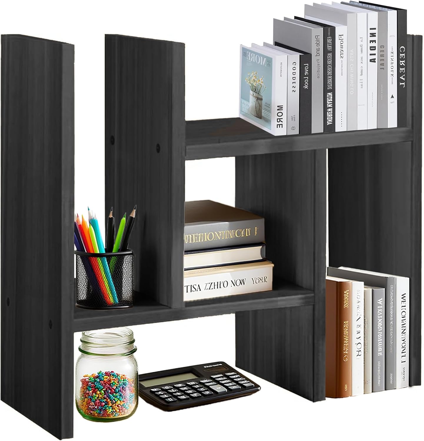 Wooden Desk Organizer Shelf Adjustable 2-Tier Tabletop Mount Bookshelf for Home & Office Storage product view