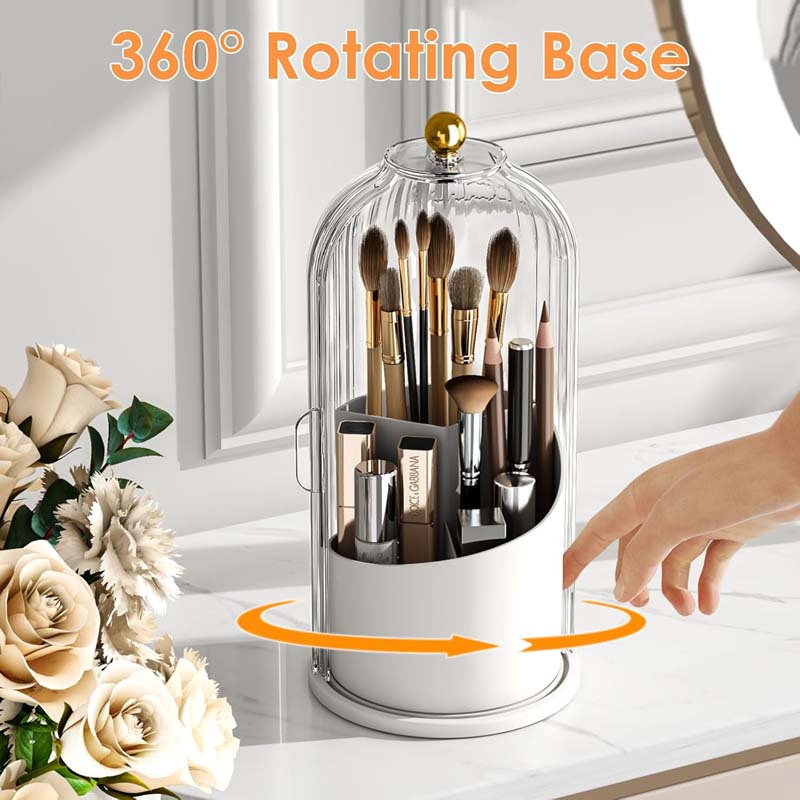 Makeup Brush Holder with Lid 360 Rotating Clear Dustproof Make up Organizers for Vanity Bathroom Countertop product view