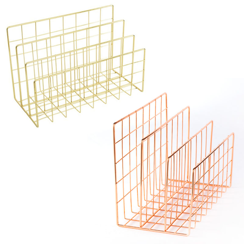 Three-Grid Metal Iron Art Desktop Bookshelf Multifunctional Magazine & File Storage Rack detail