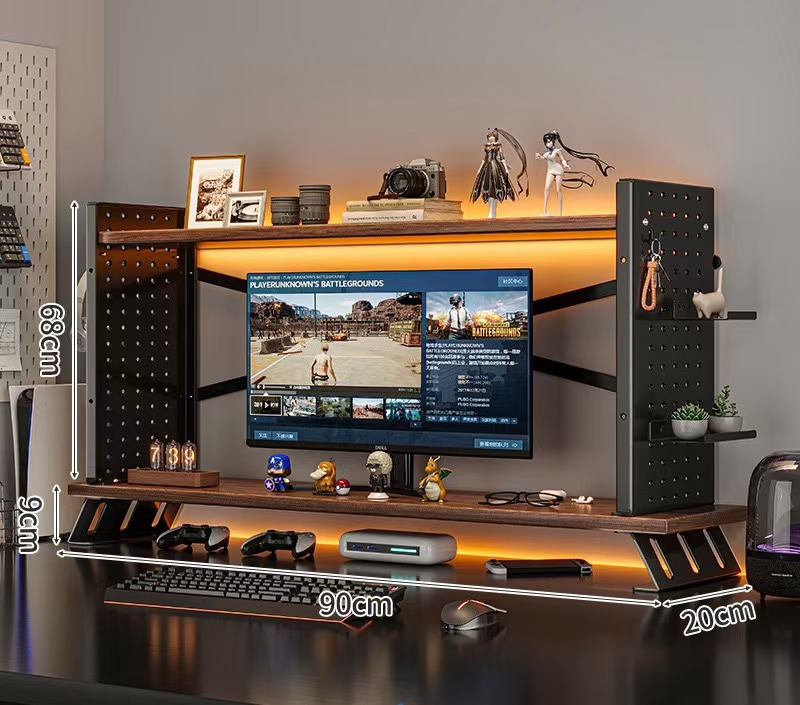 Multilayer Wood Desktop Bookshelf with Double Tiers Heightening Computer Arrogance Home Desktop Storage Shelves with Hole Board product view