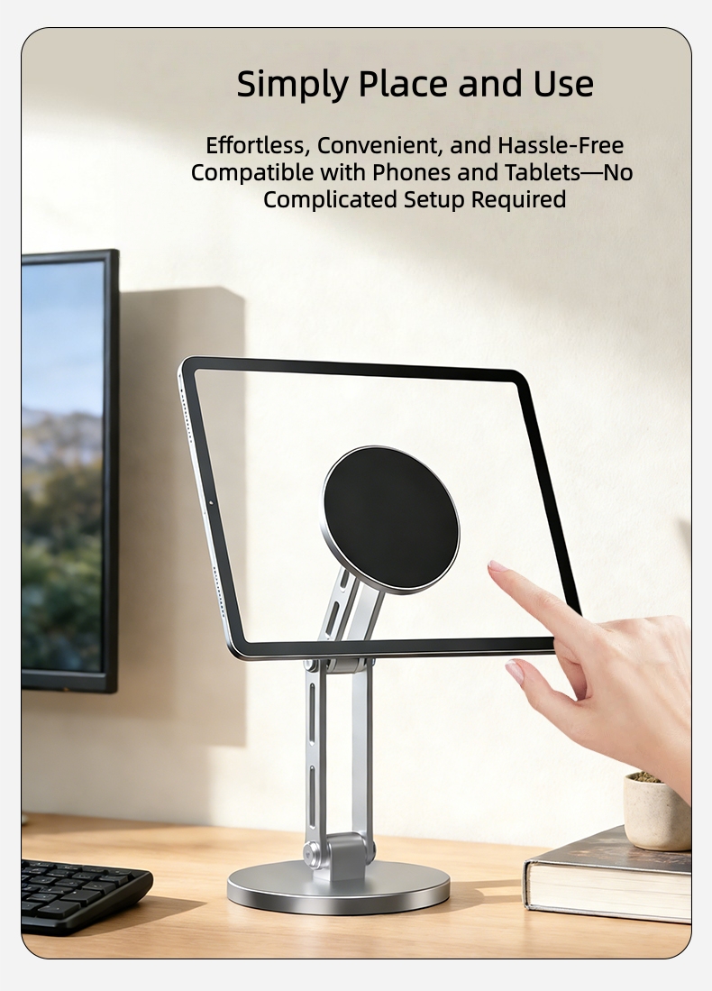360 Rotating Magnetic Tablet Stand Foldable Aluminum Phone Holder for Desk Office & Travel Supports 4-10 Inch Devices product view