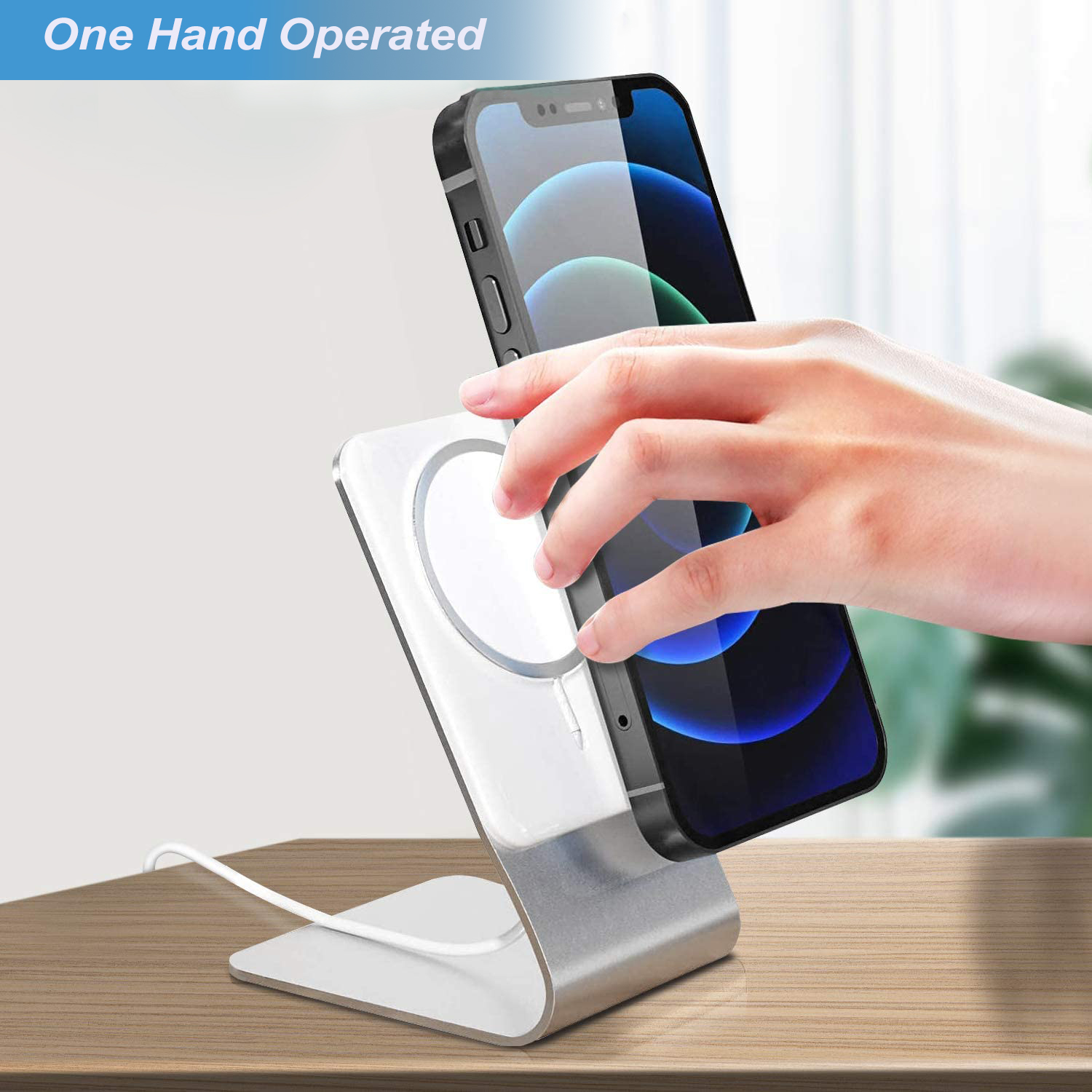 Aluminium Magnetic Desk Phone Charger Stand Holder for iPhone 14 13 12  Pro Max Mini Wireless Charging Desktop Dock Mount detail