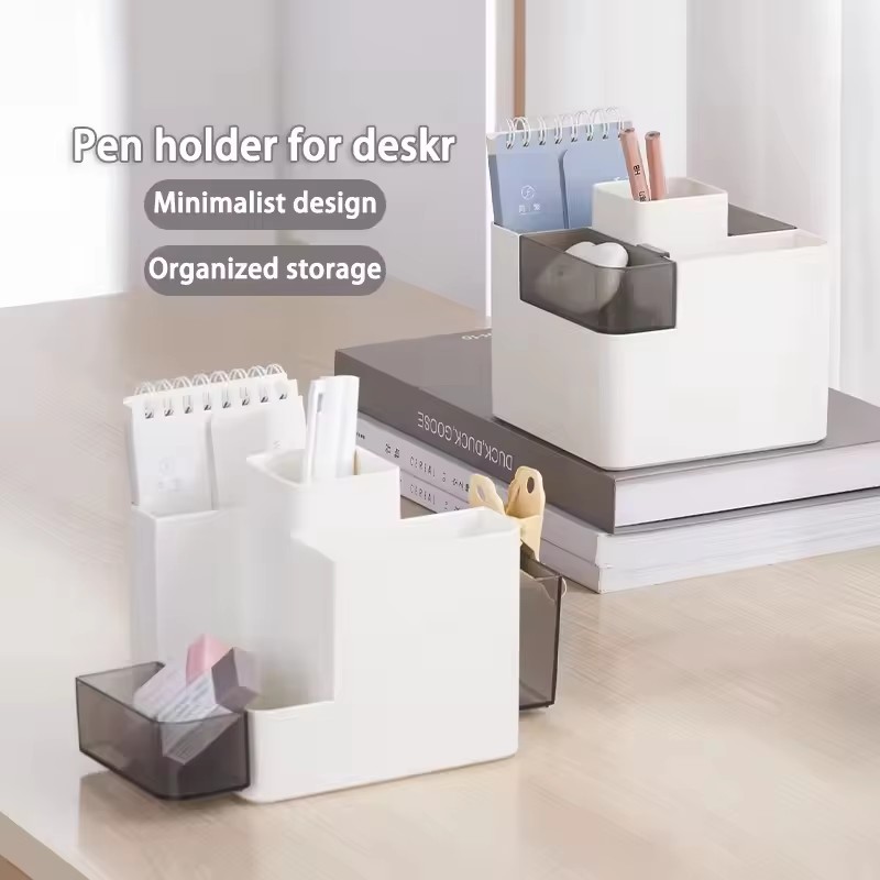Creative Office Desk Pen Holder & Storage Rack-Multifunctional Transparent ABS Plastic Office Organizer for School Home Office product view