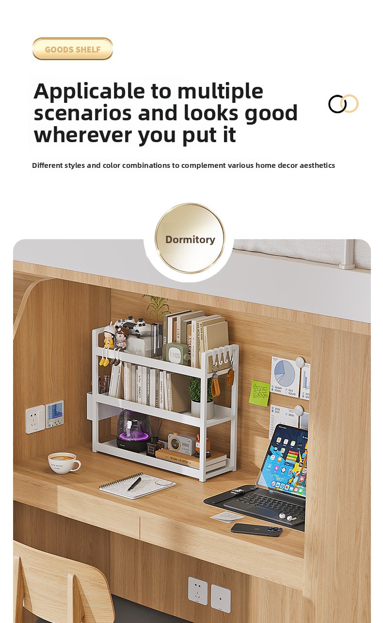 Desktop Shelf Three-Layer Standing Type Bookshelf Student Desk Storage Rack Office Computer Desk for Living Room detail