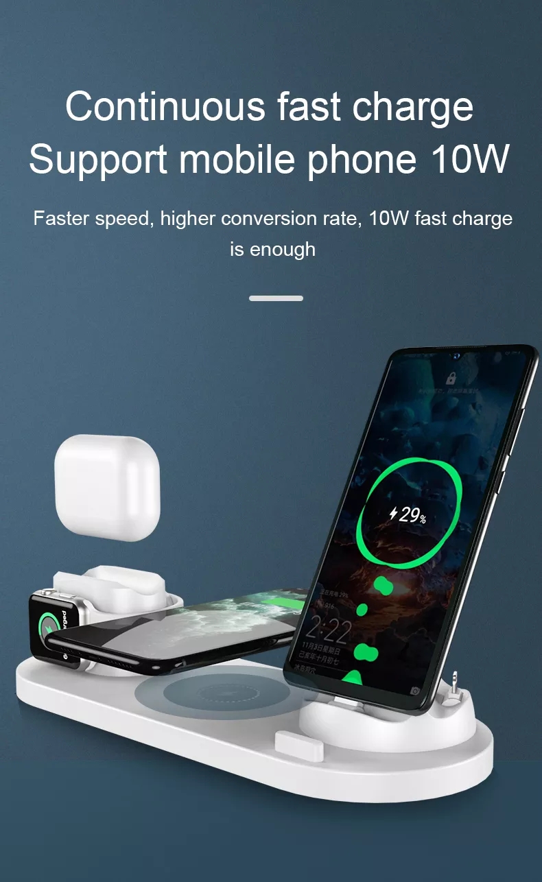 Tabletop Fast Charging 4 6 in 1 Rotate Stand Phone Holder Charge Dock Universal Wireless Charger for iPhone Apple Watch Samsung detail