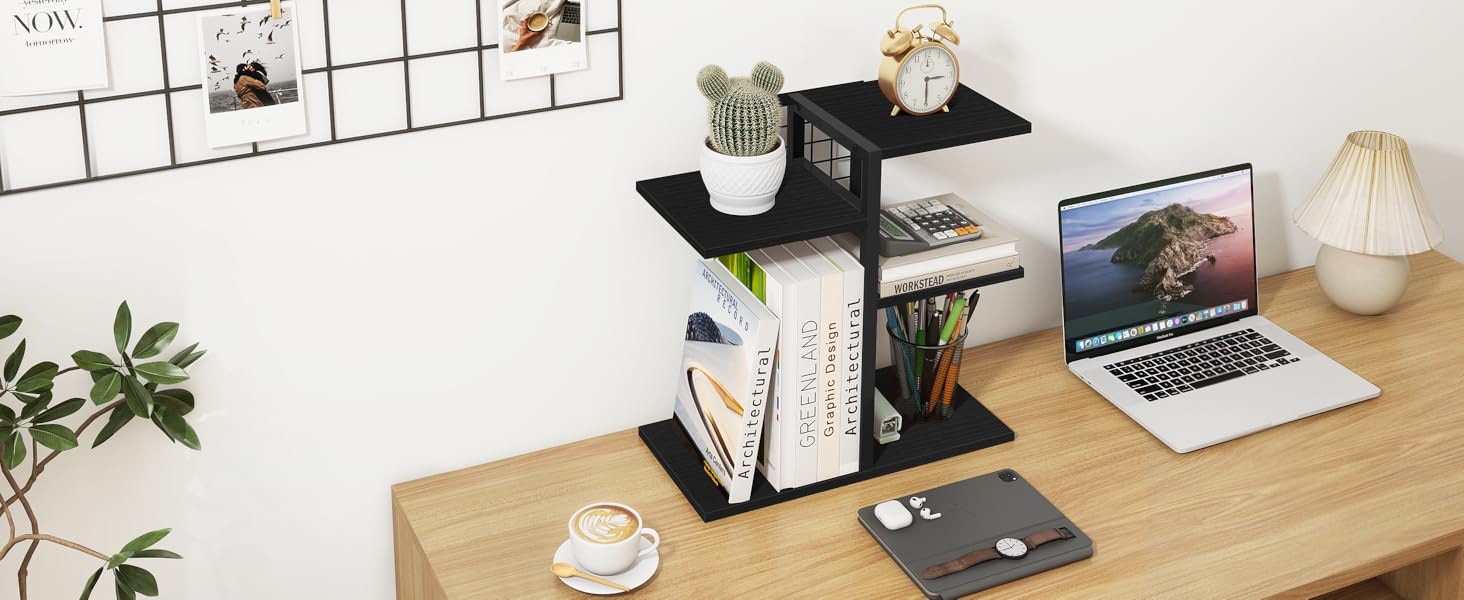 Desktop Shelf Organizer 5-Layer Wooden Classic Durable Desk Bookshelf Small Tabletop Adjustable Display Rack for Living Room detail