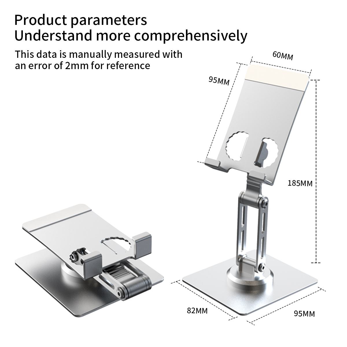 Adjustable 360 Rotating Aluminum Tablet Stand Swivel Phone Holder with Foldable Desktop Base Compatible with All Tablets detail