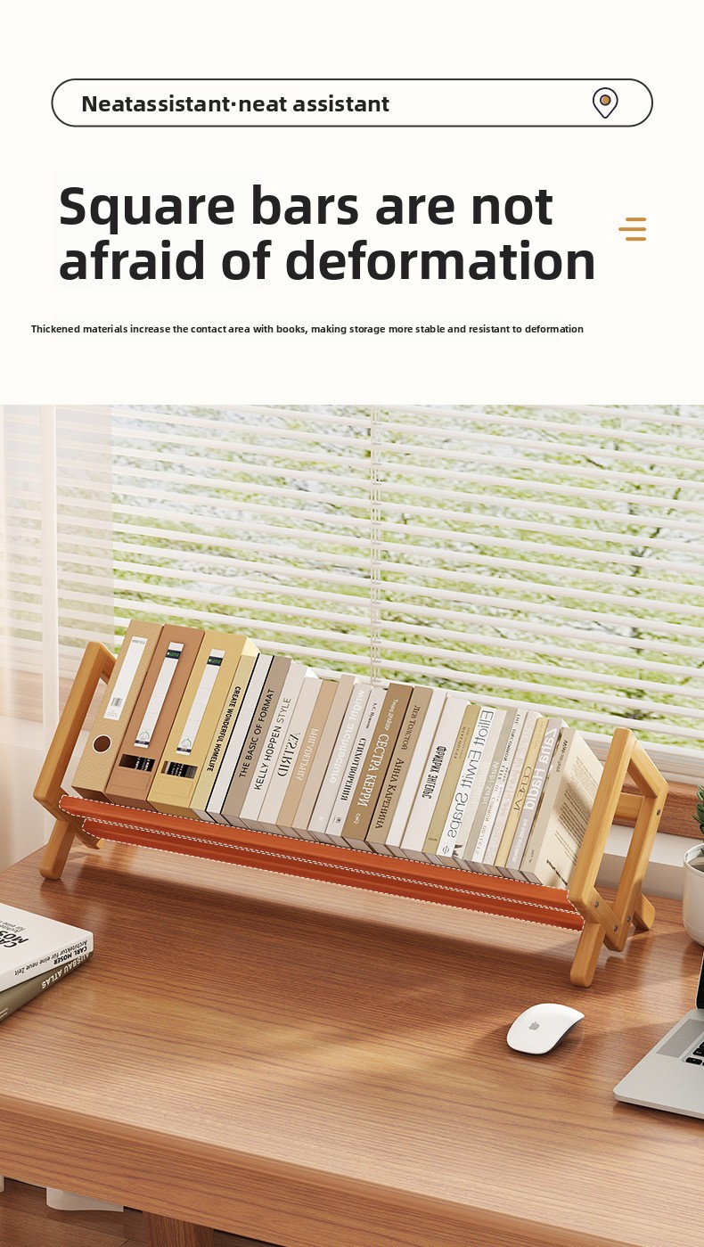 Desktop Bamboo Bookshelf Storage Rack with Adjustable Partitions for Children's Student Desk Corner High-Value Small Design detail