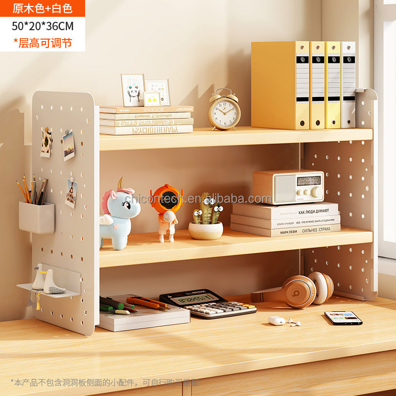 Simple Multi-Layer Desktop Bookshelf with Hole Pegboard Office Workstation Storage Rack Organizer for Student Dormitory detail