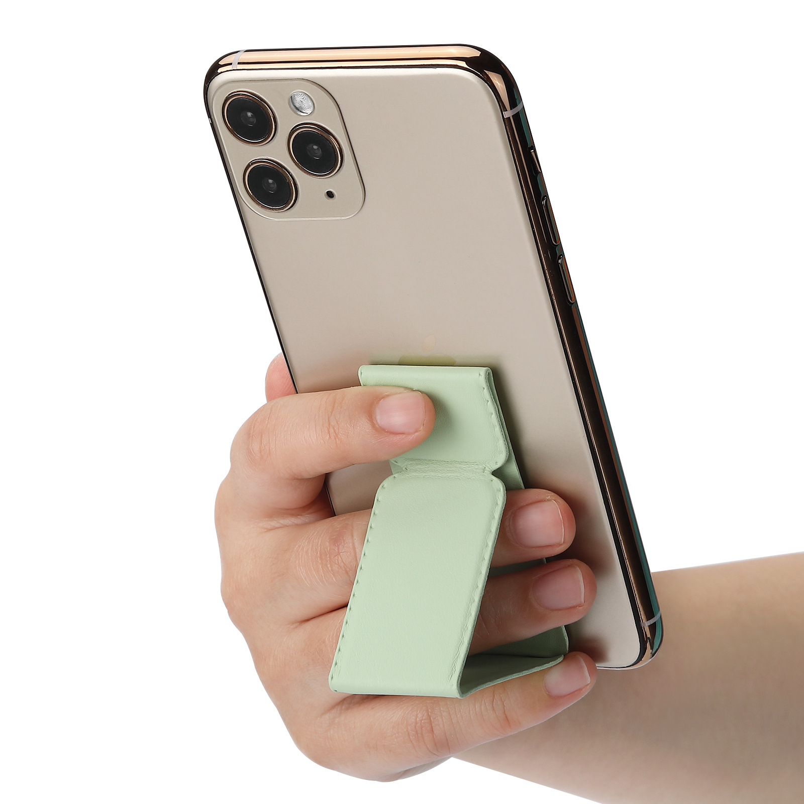 Adhesive Magnetic PU Leather Phone Stand for iPhone Samsung Multi-Angle Folding Sticky Desktop Kickstand Grip Holder product view