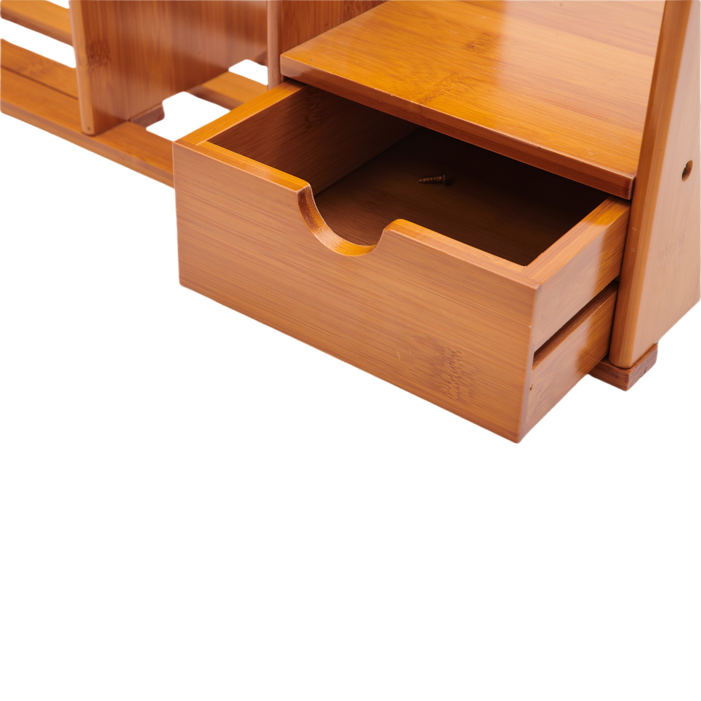 Modern Bamboo Wood Natural Color Desktop Organizer Bookshelf Storage Drawer Display Elegant Home Office Bookcase Cabinet product view