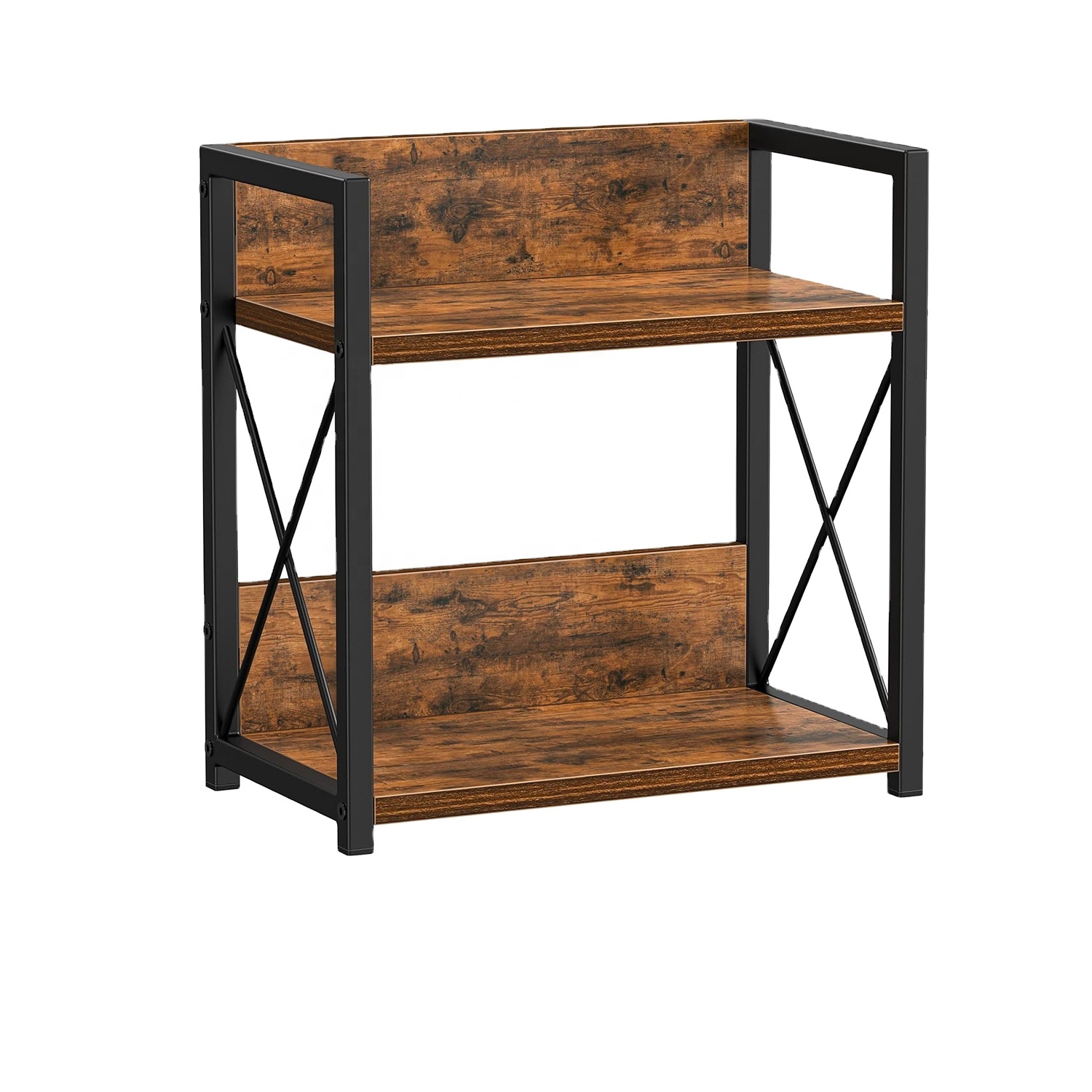 Double Tier Wood Storage Rack Movable Minimalist Modern Countertop Desk Organizer Bookshelf