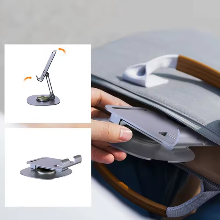 Metal Phone Stand 360 Degree Rotating Silicone Anti-Slip Desktop Holder Adjustable Foldable Mobile Stand Office Home Desk Use product view