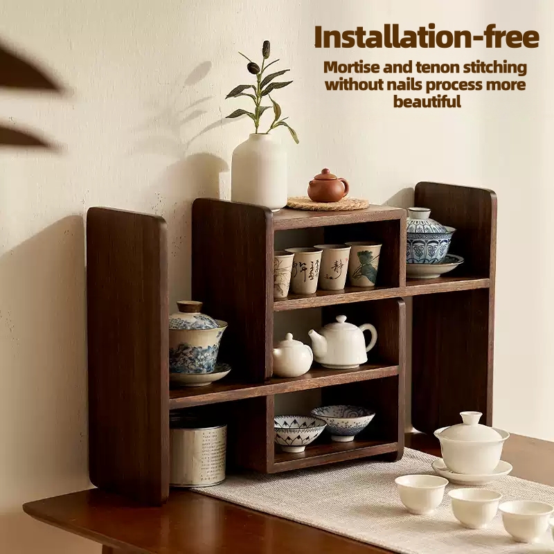 Solid Wood Standing Type Storage Rack Modern Coffee & Dining Table Cup Holder Desktop Bookshelf detail