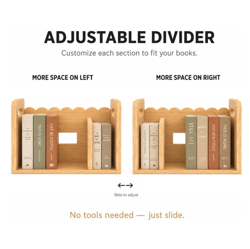 Solid Pine Wood Desktop Book Organizer Natural Wood Book Display Shelf Scalloped Edge Tabletop Bookshelf for Home Office product view