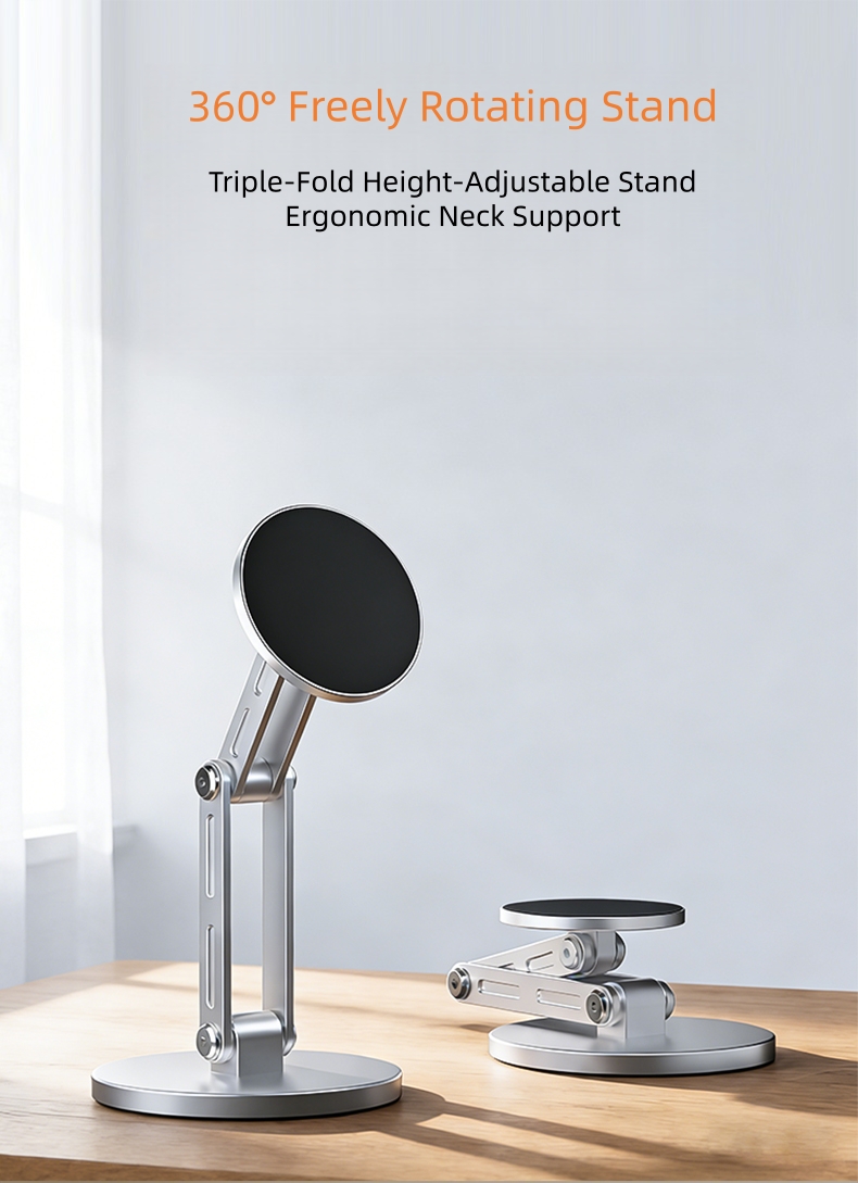 360 Rotating Magnetic Tablet Stand Foldable Aluminum Phone Holder for Desk Office & Travel Supports 4-10 Inch Devices detail