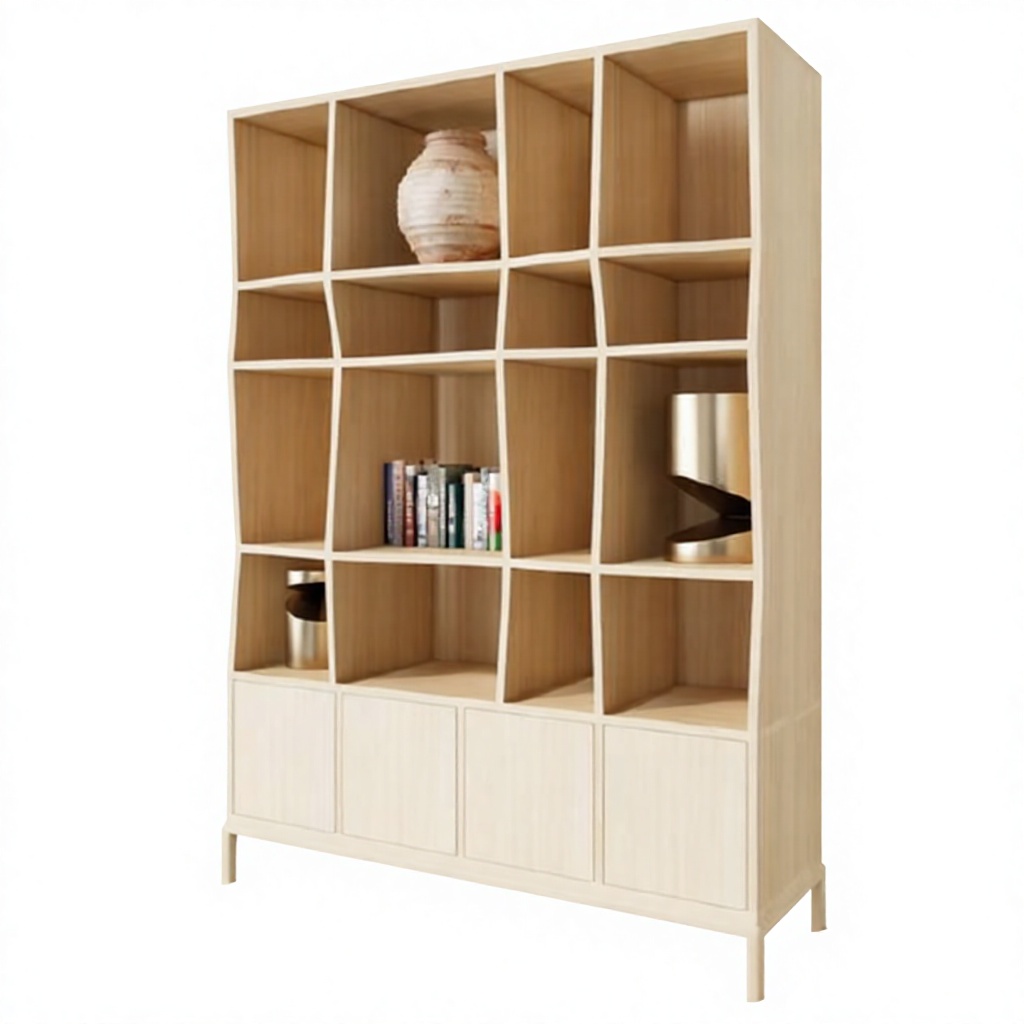 Modern Wooden Cubby Bookcase With Doors Freestanding Modular Shelf For Living Room Home Office Scandinavian Design