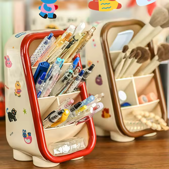 Cute Cartoon Multifunctional Four-Tier PP Plastic Injection Office Organizer Home Desk Table School Stationery Pen Holder product view