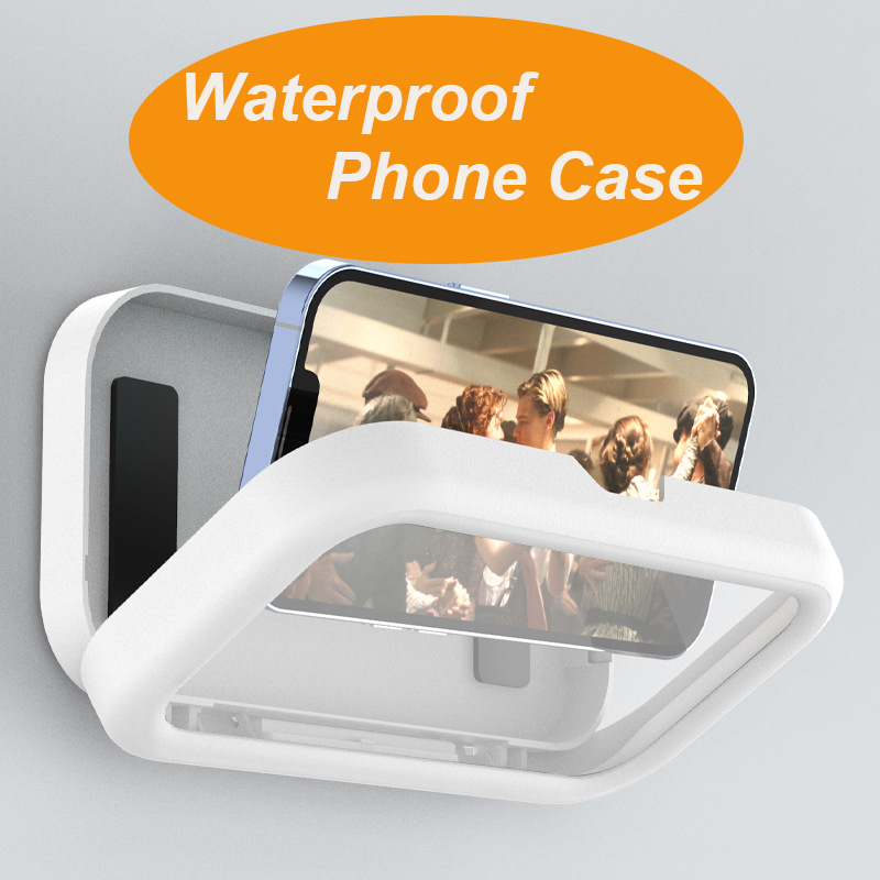 Bulk Supply Waterproof Bathroom Phone Case Stand ABS Phone Holder in Shower Anti-Fog HD Touch Screen Adhesive Tape Wall Mount product view