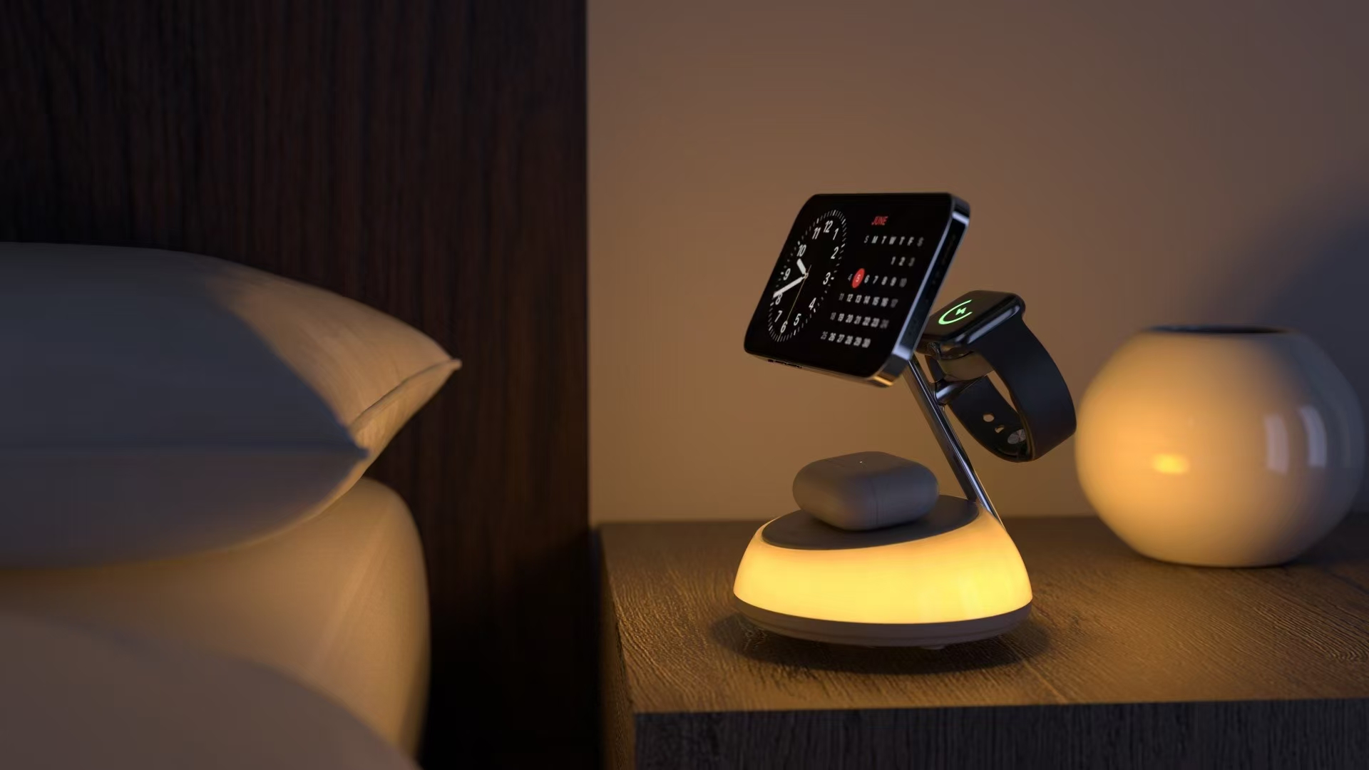 New Electronics Products 2025 Magnetic Qi2 Phone Stand 3-in-1 LED Desk Table Lamp with Wireless Charger detail